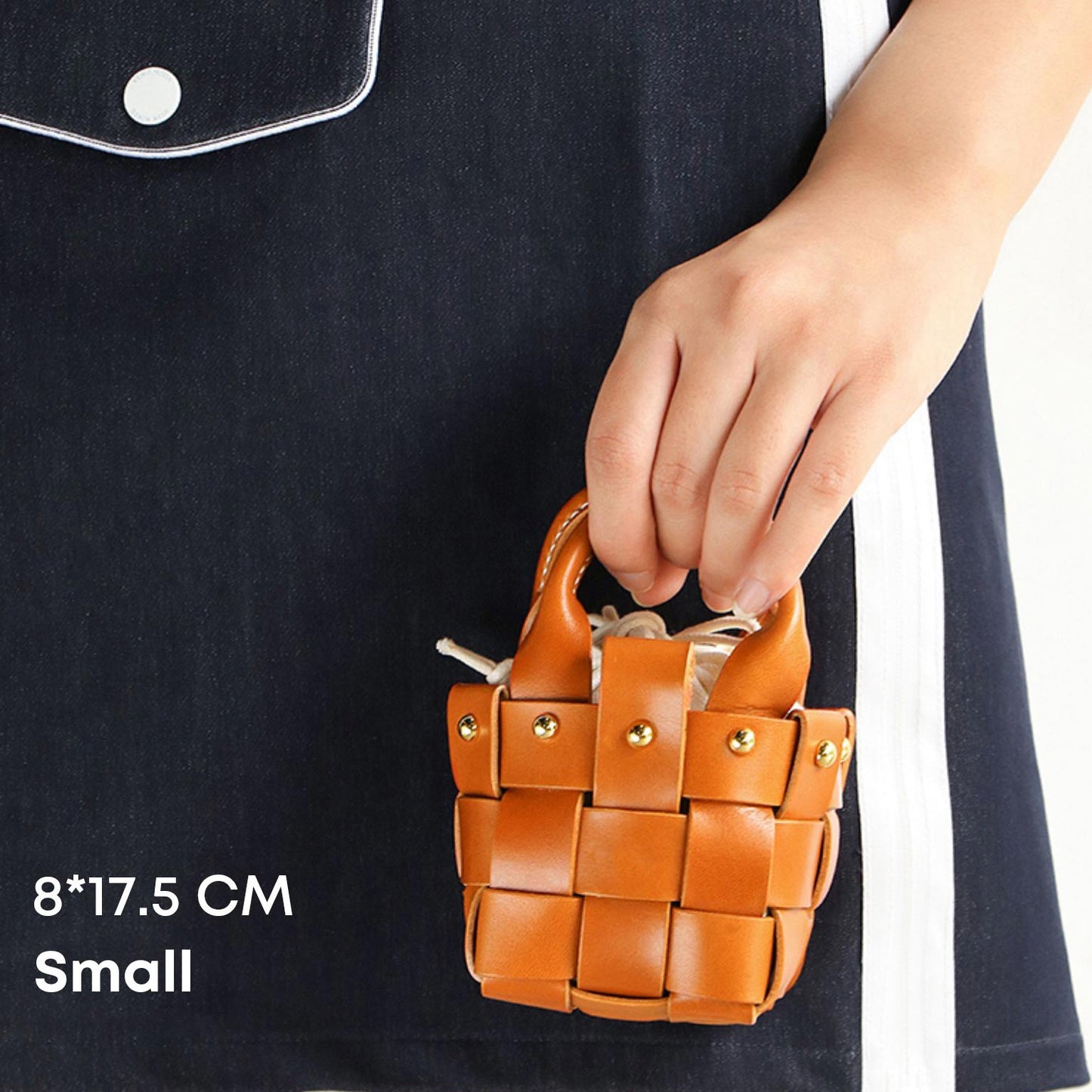diy leather bag kit-woven bucket bag-dwiwt790-brown-small