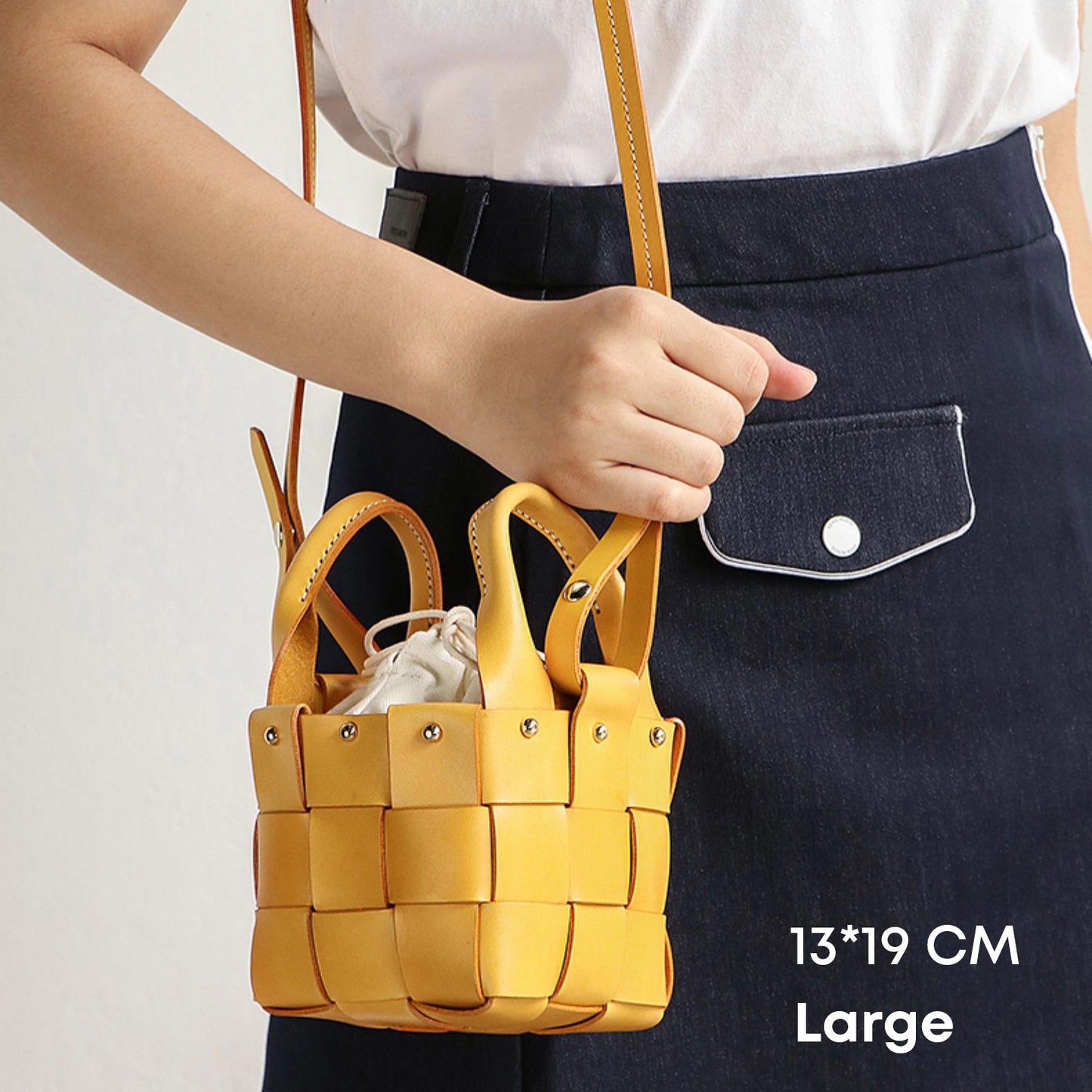 diy leather bag kit-woven bucket bag-dwiwt790-yellow-large